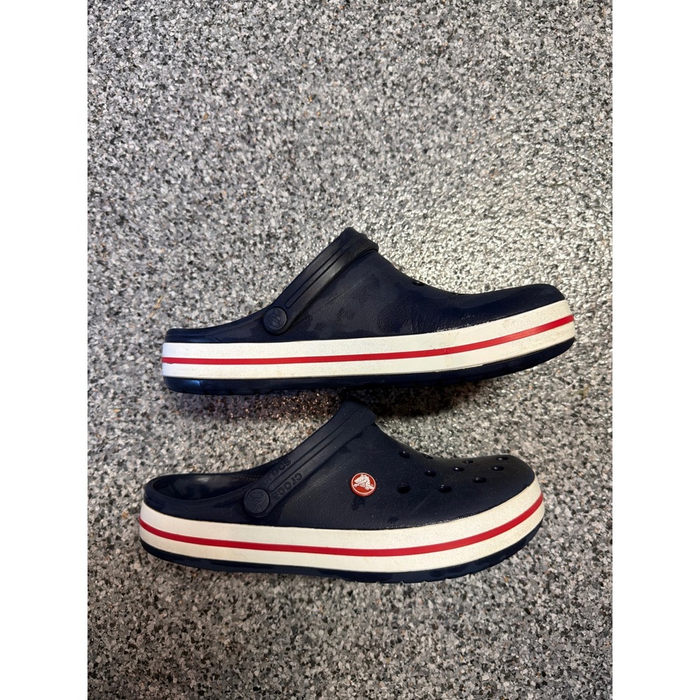 Crocs Crocband Clogs Navy Blue White Red Stripe Mens 8 Womens 10 Unisex 11016
